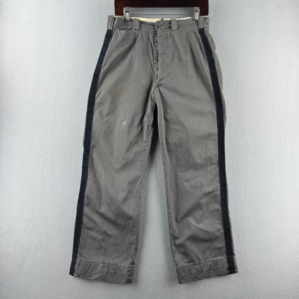 Vintage 40s 50s Work Pants Mens Fits 30x29 Gray Cotton Twill Button Fly Hanover